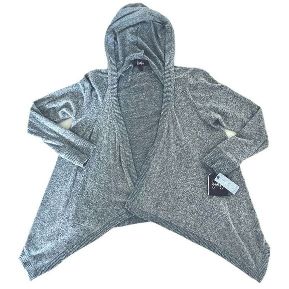NWT By&By Sz S Marled Grey Hoodie Super Soft Asymmetrical Cardigan Open Sweater - Picture 1 of 12